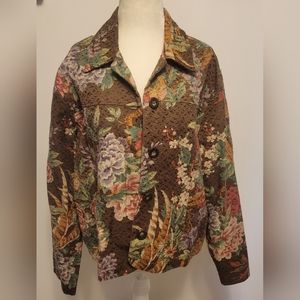 Y2K Cottagecore Floral Brown Tapestry Jacket Size L